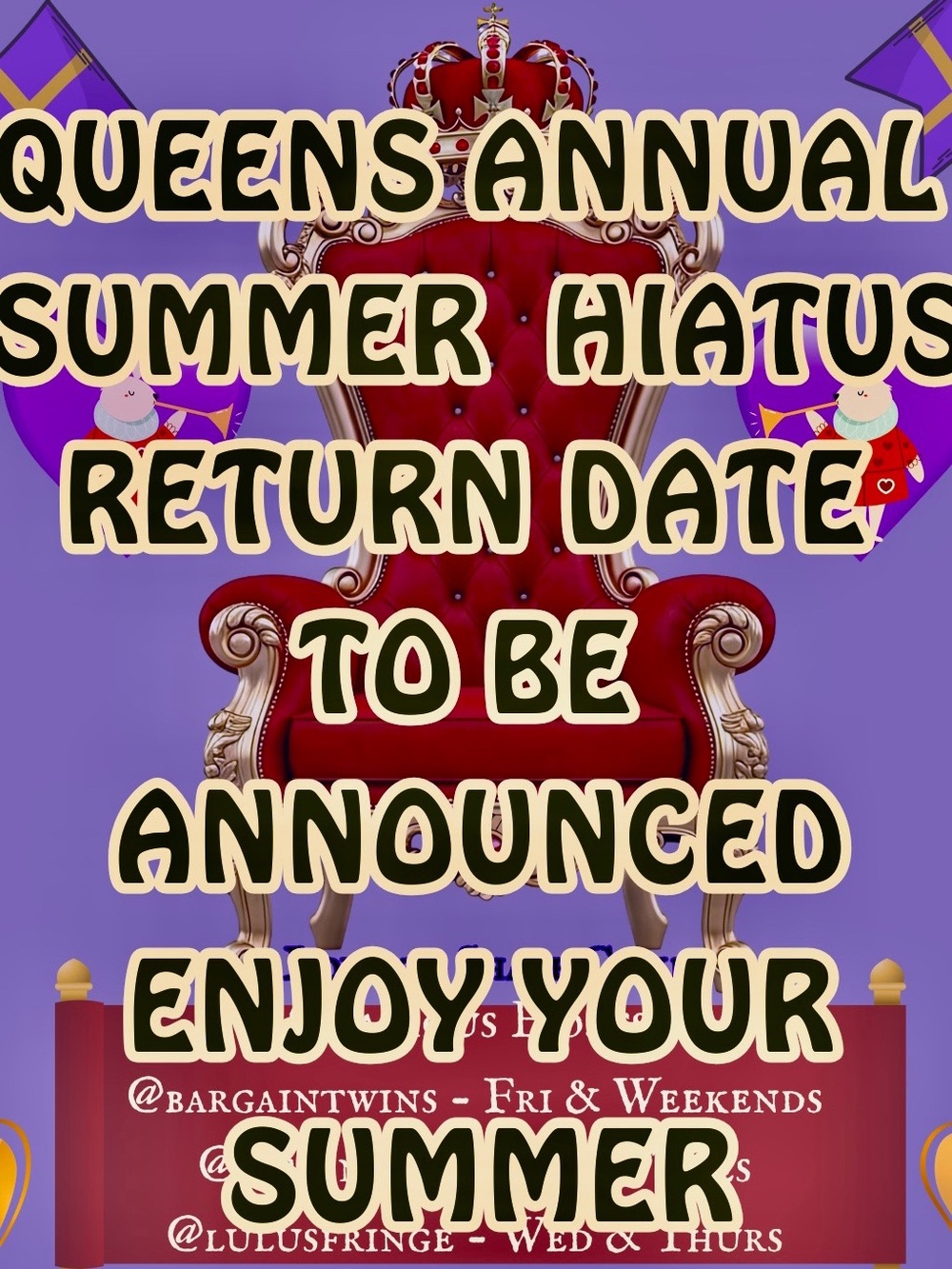 QUEENS ARE TAKING A ROYAL BREAK 👑💜 THK U 4 SHARING 💜 HAVE A GREAT SUMMER 💜💜